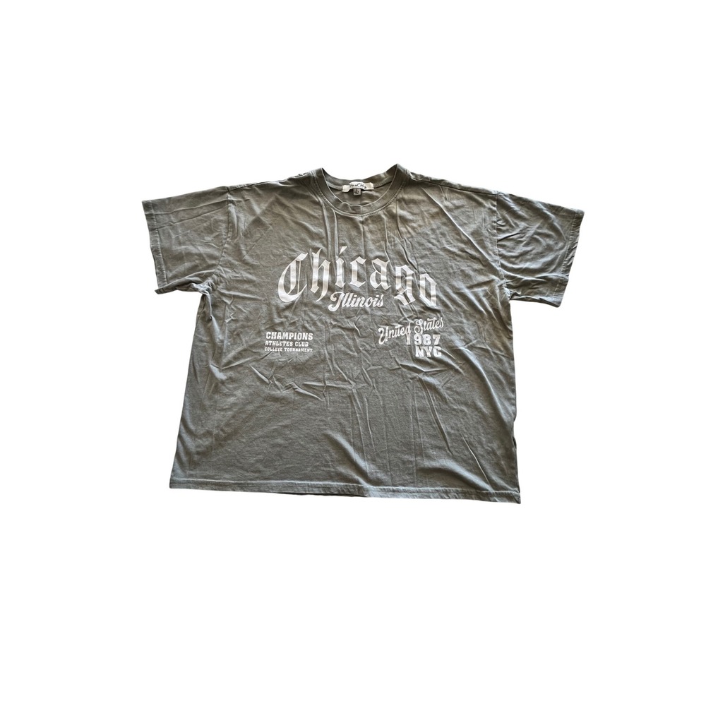 Vine and Valley Chicago Illinois Graphic T-Shirt Sage Green Boxy Tee Large
